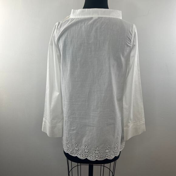 J.Crew White Tunic Top Cotton Scalloped Eyelet Funnel Neck High Low Hem Size 2 - Picture 8 of 14